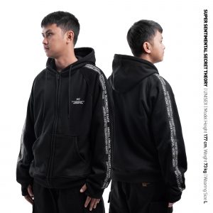 Taped Zipper Hoodie Black