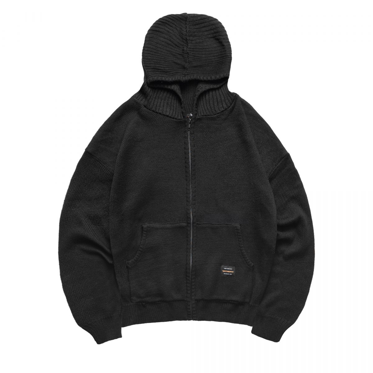 Contour Knitted Zip-Up Hoodie Black