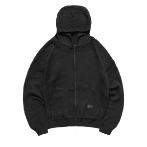 Contour Knitted Zip-Up Hoodie Black