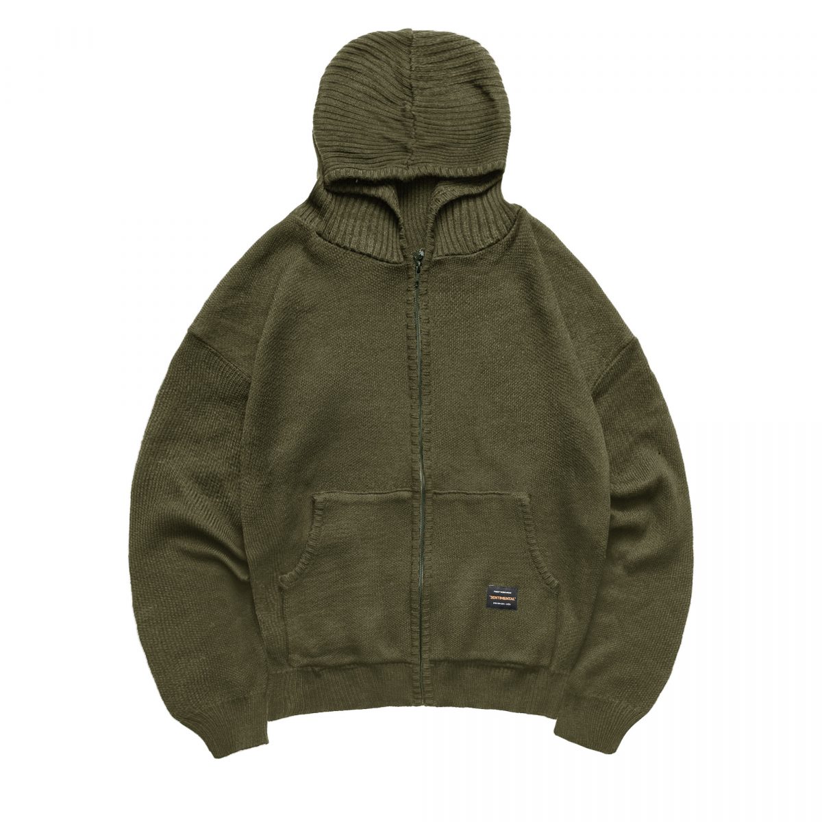 Contour Knitted Zip-Up Hoodie Olive