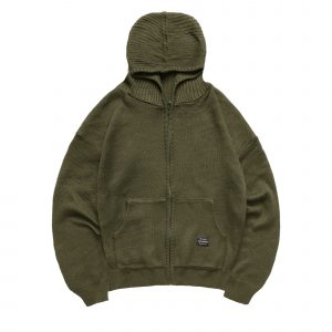 Contour Knitted Zip-Up Hoodie Olive