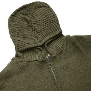 Contour Knitted Zip-Up Hoodie Olive